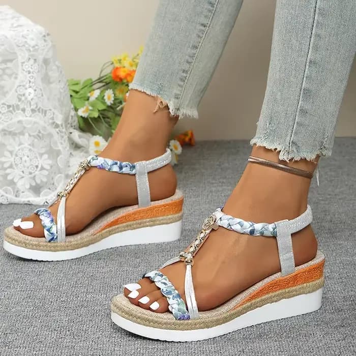 Mode t-strap plate-forme sandales pour femmes nouveau mélange de couleurs bande élastique