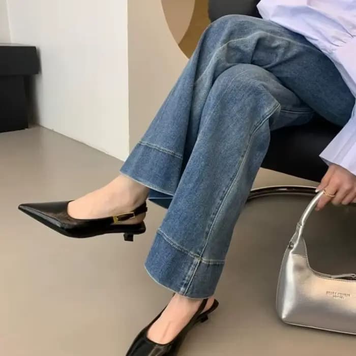 Sandales d'été à bout pointu pour femmes, mules élégantes à talon bas, chaussures de soirée pour femmes