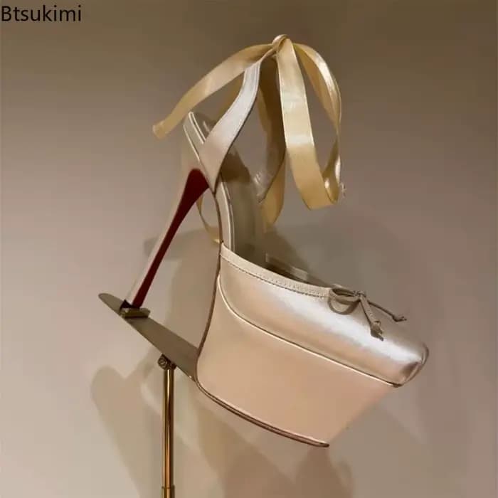 Nouvelles Sandales de Mariage de Luxe pour Femme 2026 à Talons Hauts, Bout Carré, Talons Fins, Plateforme, à Lacets, Plissées, Slingback