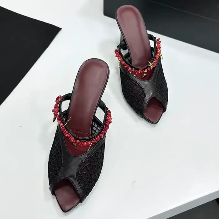 Mules à talon carré en maille perlée pour femme 2026