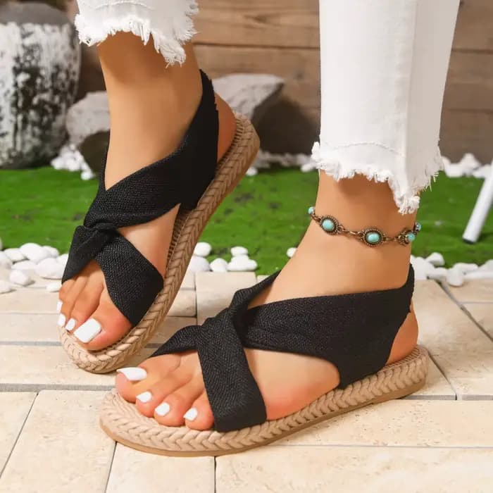 Sandales minimalistes en lin à nœuds croisés pour femmes