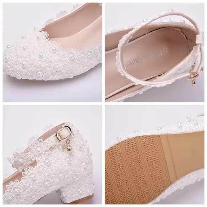 Escarpins pointus en dentelle perlée pour femmes, talons hauts 3cm, escarpins à bouche peu profonde, blanc, rose, mariée sexy, fête, demoiselle d'honneur