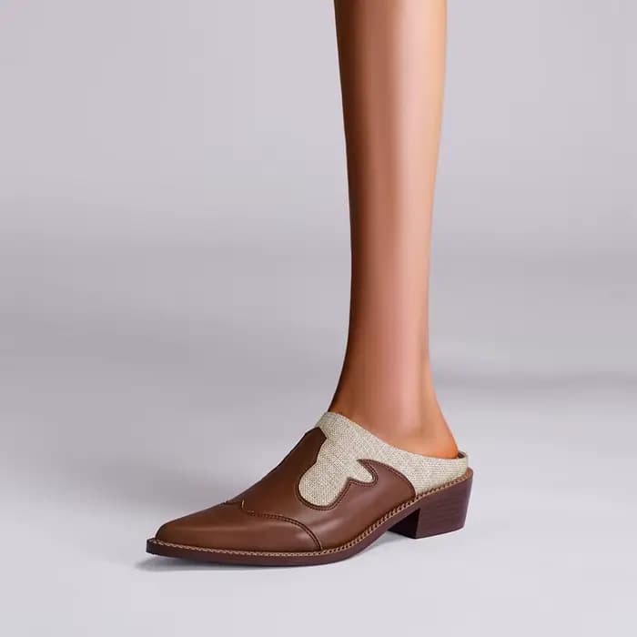 Kaky's-Pantoufles pointues en cuir de vache pour femmes