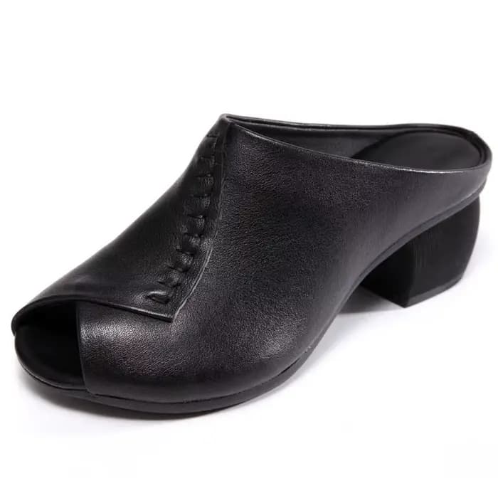 Sandales à Talons Mi-Hauts pour Femme, Chaussures à Bout Ouvert, en Cuir Microcarence, Noir et Marron, Design Original, à la Mode, Été 2021, Livraison Directe