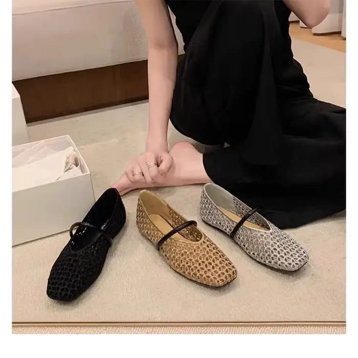 2025 zapatos de Ballet de malla hueca para mujer