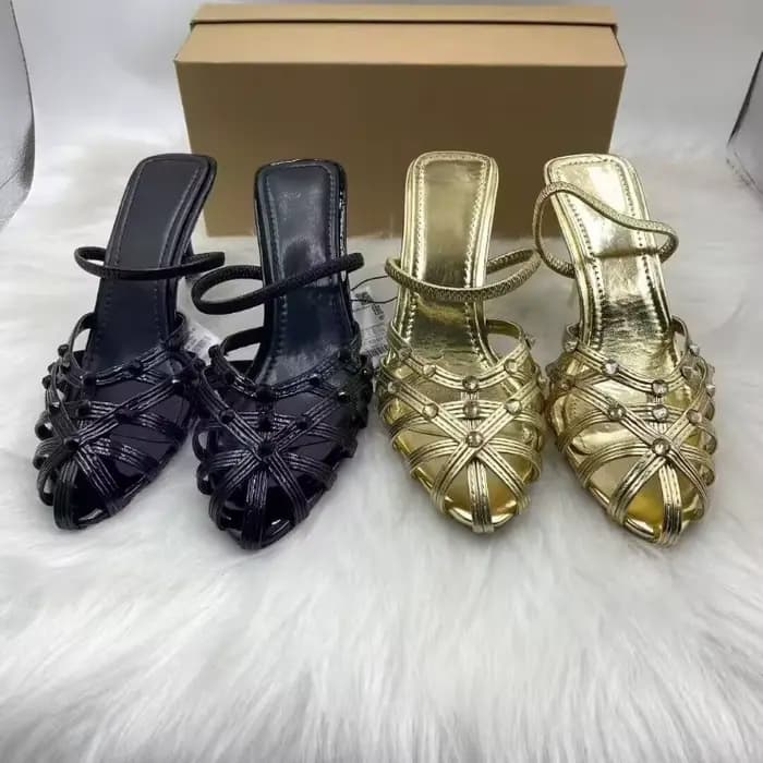 Talons hauts Slingback dorés de qualité supérieure avec strass scintillants