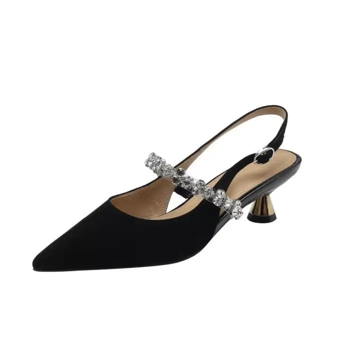 Nouveau or argent talons bas bout pointu sandales femmes 2025 été brillant cristal sangles