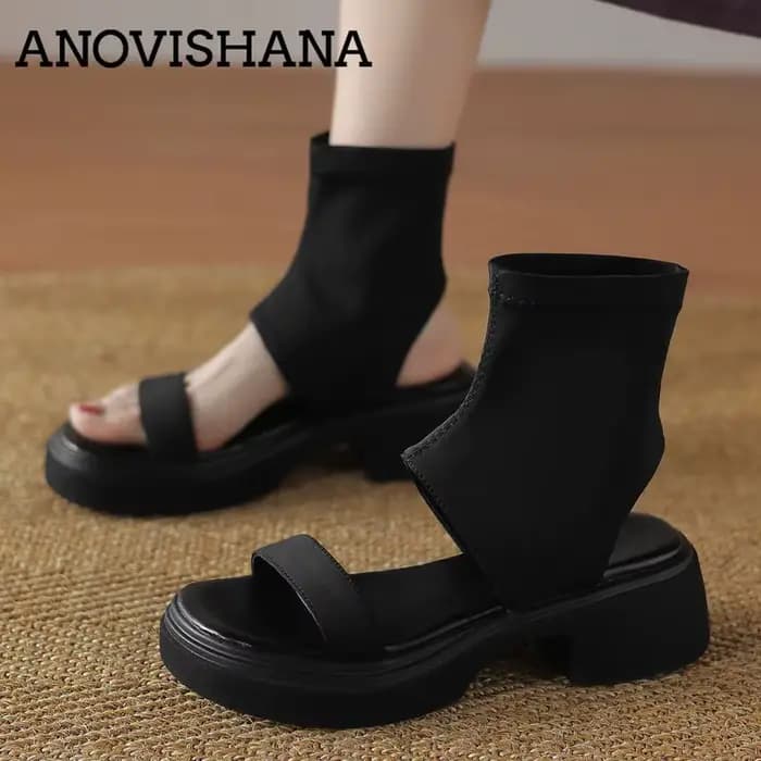 ANOVISHANA 2025 nouveau Design femmes sandales bout rond talons épais 5cm sans lacet grande taille 41 42 43 33 doux quotidien femme chaussures été
