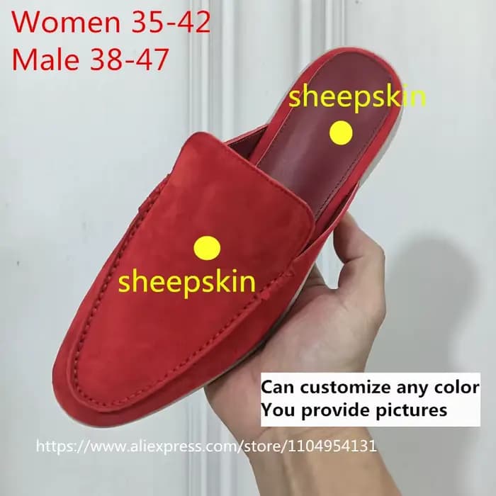 Chaussures mules d'été grande taille en cachemire et velours de peau de mouton