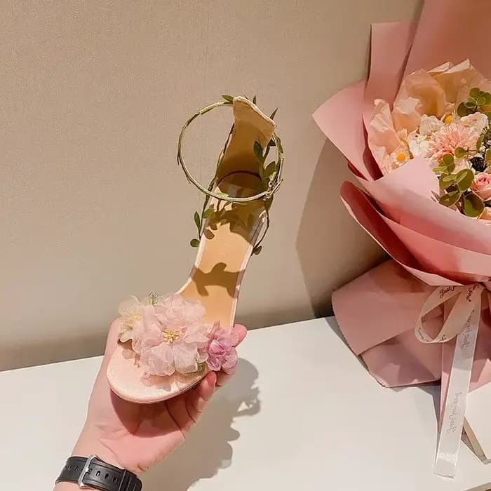 Chaussures de mariage à talons hauts en mousseline de soie rose pour femmes
