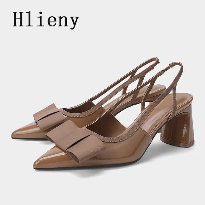 Hlieny Vintage marron élastique papillon noeud concepteur talons hauts sandales en cuir verni bout pointu Slingbacks chaussures femmes pompes