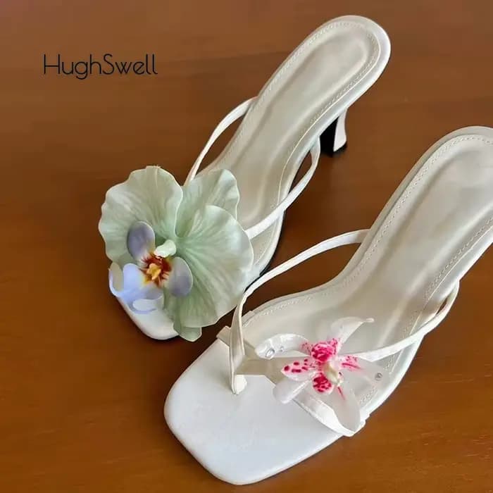Mules de luxe en forme de papillon et d'orchidée pour femme