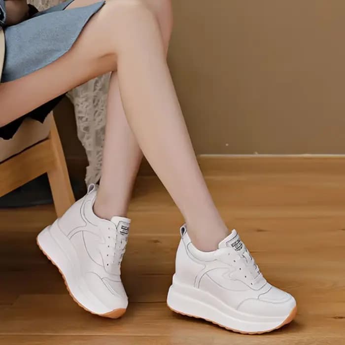 Talons compensés femmes baskets en cuir chaussures de marche hauteur interne augmenter 10 cm femme