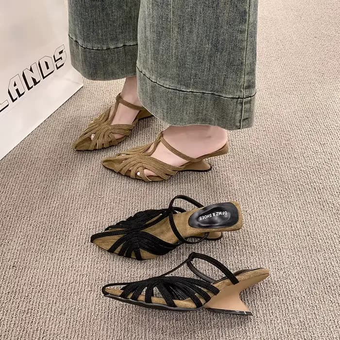 Mules à talon compensé et bout pointu pour femme, modèle 2026, à enfiler, style romain chic