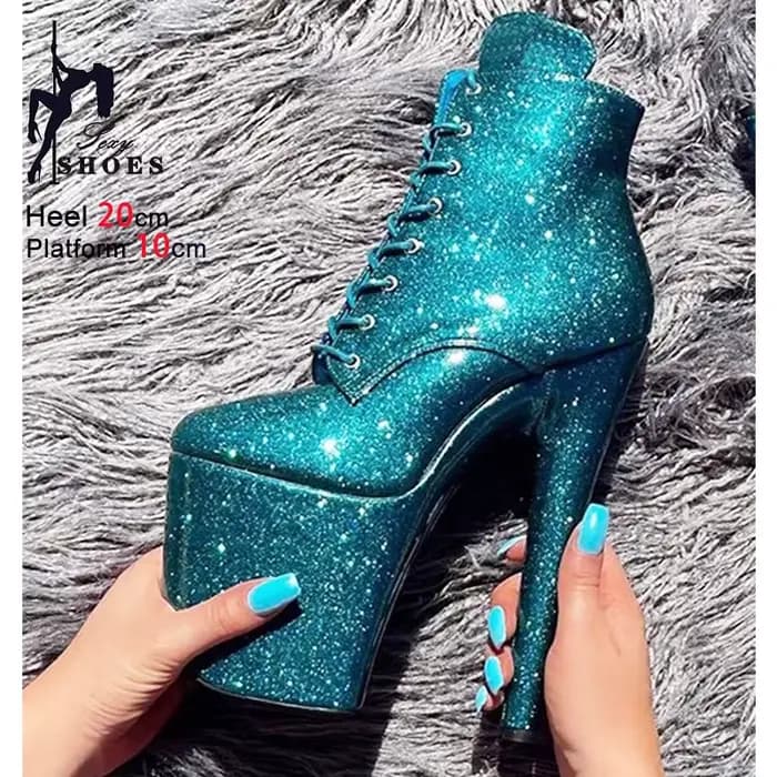 2025 nouvelle femme 20CM/8 pouces Ultra haut talon anti-dérapant plate-forme discothèque bottines pôle danse talons paillettes modèle T Show chaussures