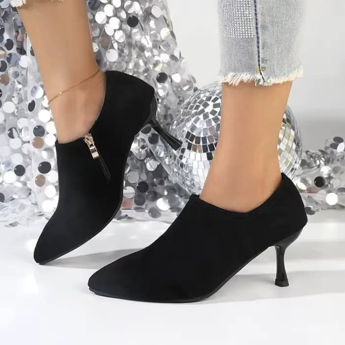 Escarpins à talons hauts pour femmes en cuir PU, à bout pointu, style OL, noirs