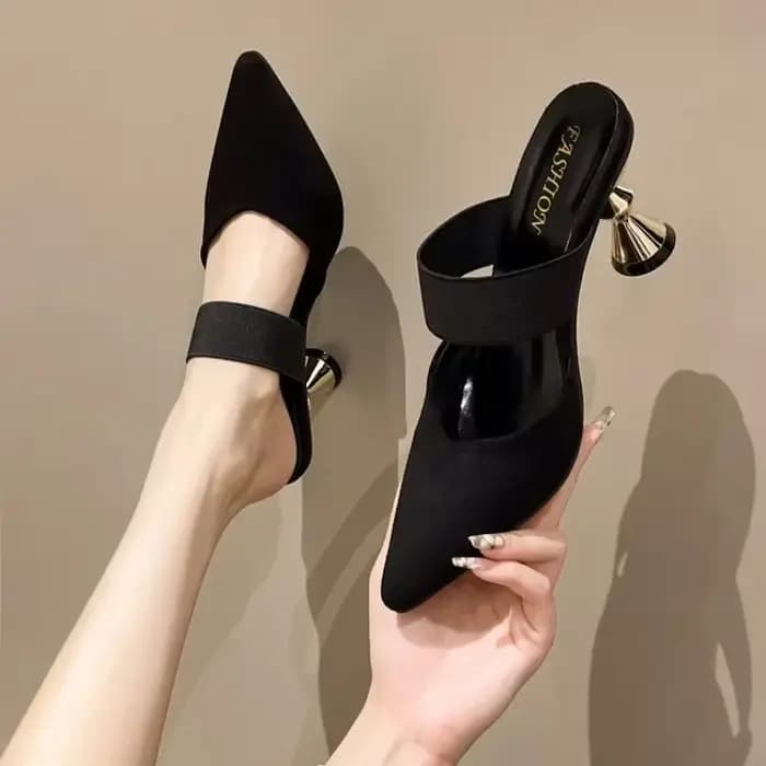 Taille 35-46 femmes chaton talons Mules doré Rivet bout pointu sandales d'été mode Beige dames décontracté Med