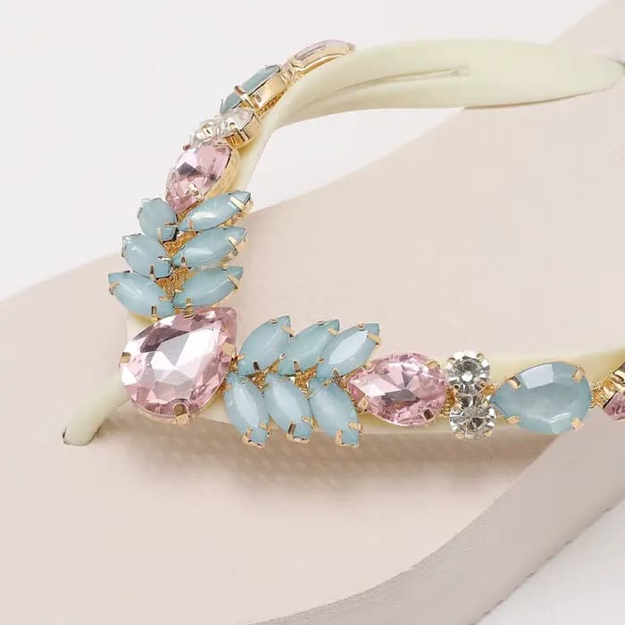Tongs à talon compensé pour femmes - Sandales plateforme rose blush avec embellissements en cristal Chaussures d'été élégantes