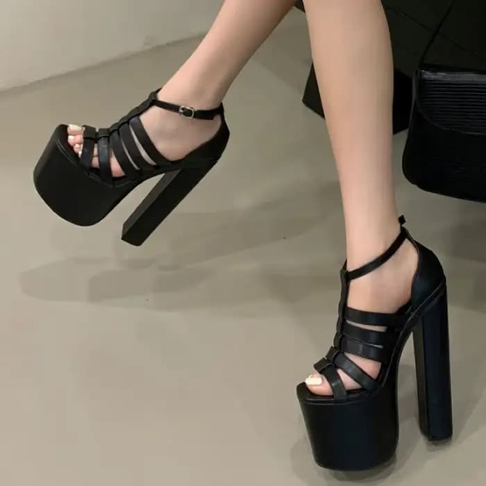 Eilyken Style de rue bande étroite boucle sangle femmes sandales mode Ultra talons hauts chaussures Peep orteil discothèque Zapatos Mujer