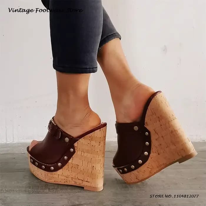 Pantoufles à plateforme compensée avec boucle de ceinture et bout rond, chaussures décontractées augmentant la hauteur, Mules à enfiler pour femmes, printemps et été