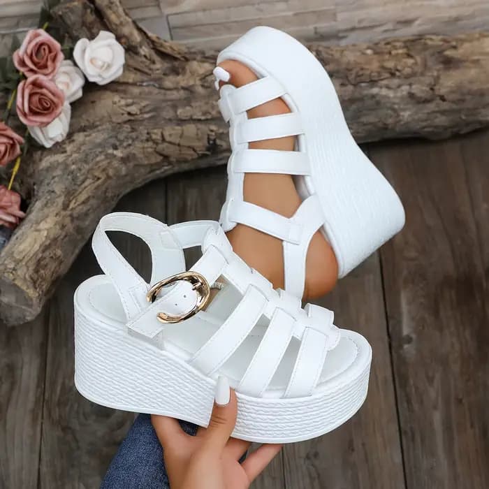 Femmes cheville boucle sandales à talons compensés été 2025 tendance plate-forme chaussures respirantes
