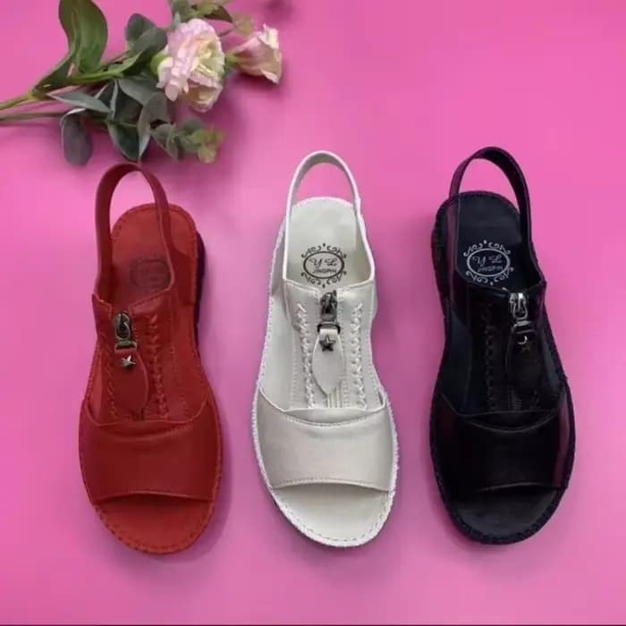 2025 été femmes sandales rouge sandales plates chaussures pour femmes en cuir Peep haut maman chaussures Zip sans lacet Sandalias De Mujeres En Oferta