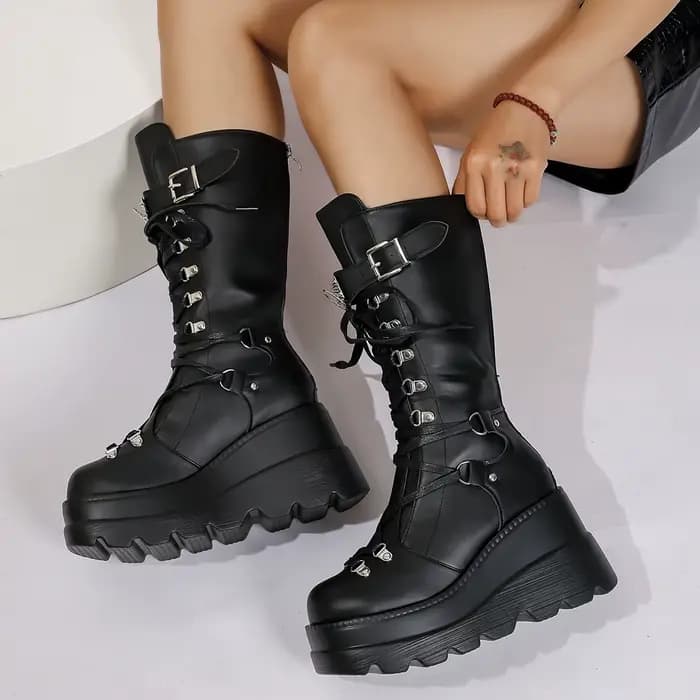 Bottes de chevalier élégantes à talon épais pour femme