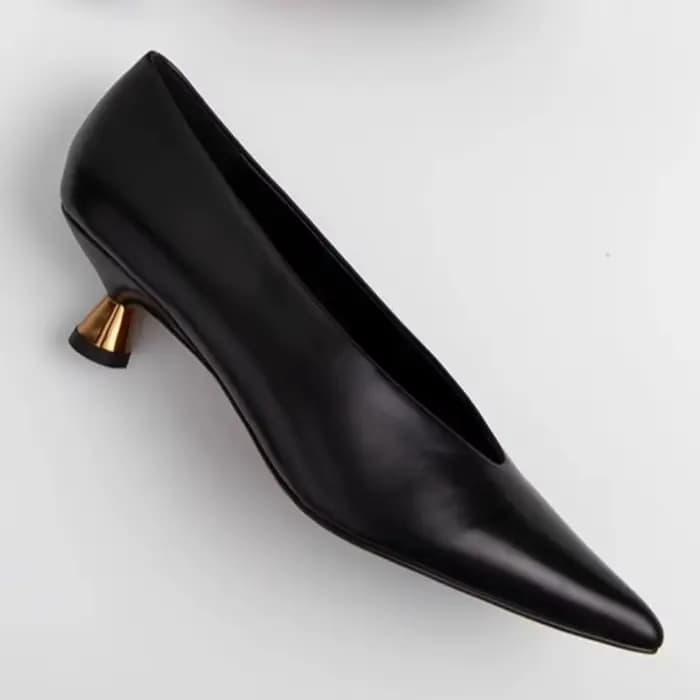 Talons aiguilles printemps nouveau bout pointu bouche peu profonde talon chaton en cuir verni