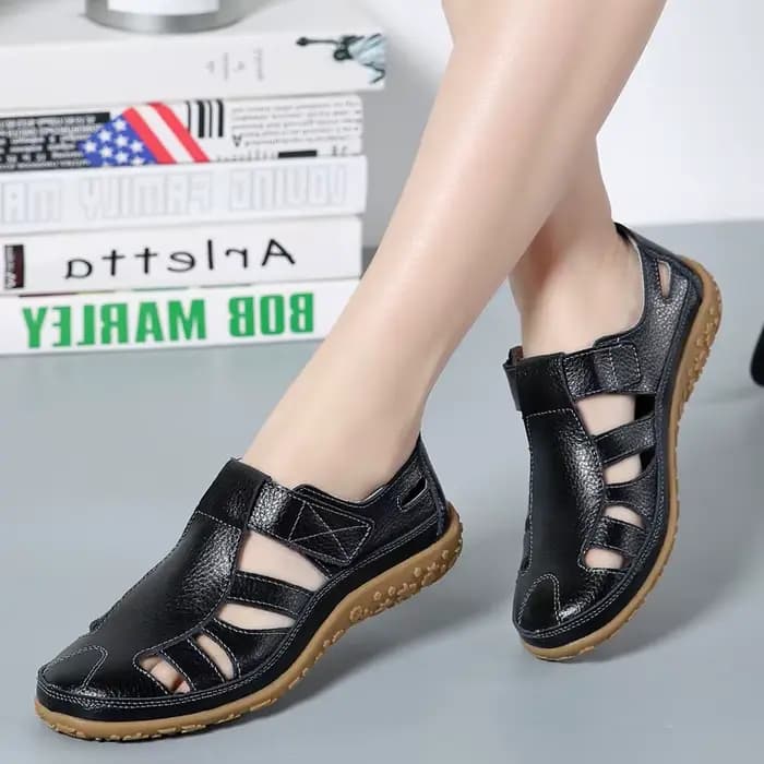 Femmes sandales nouvel été Oxford semelles évider chaussures plates en cuir véritable à la main