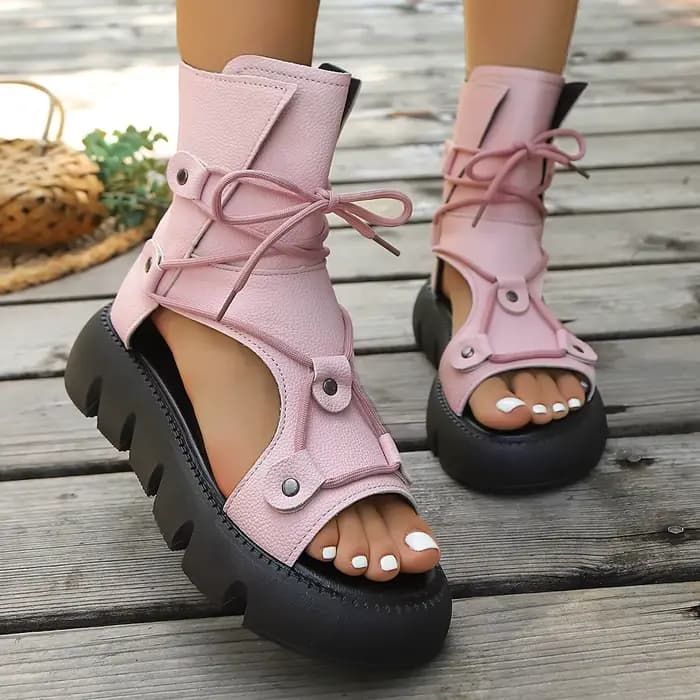 Sandales pour femmes faites à la main, style rétro, à talon compensé, de haute qualité, nouvelle marque, sandales d'été à fermeture éclair arrière, bottes romaines à plateforme