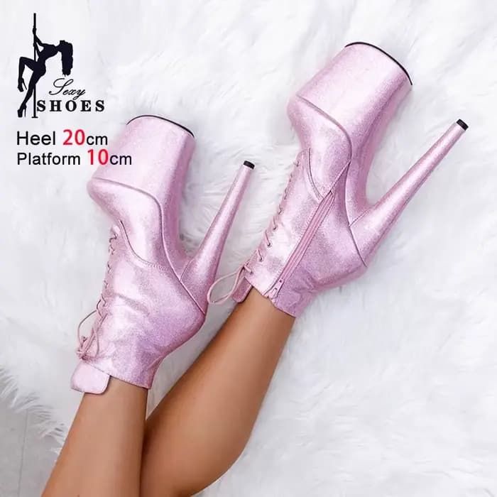 2025 nouvelle femme 20CM/8 pouces Ultra haut talon anti-dérapant plate-forme discothèque bottines pôle danse talons paillettes modèle T Show chaussures