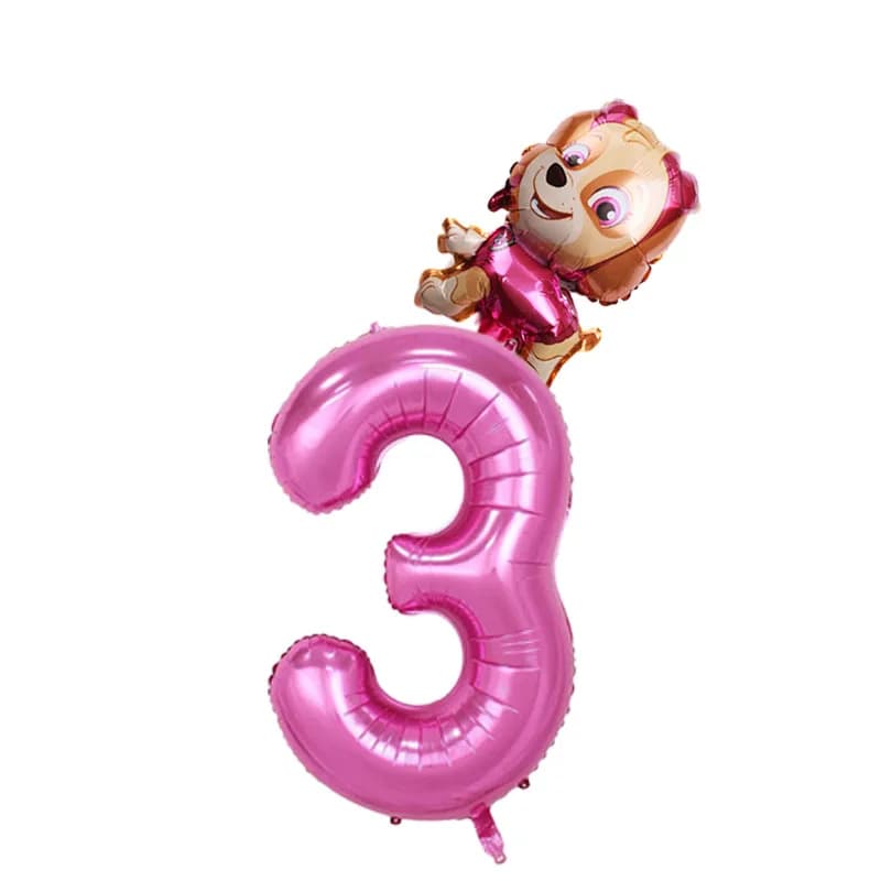 Patrouille de patte de dessin animé 32 pouces, ballons en aluminium avec chiffres, Chase Skye Rubble