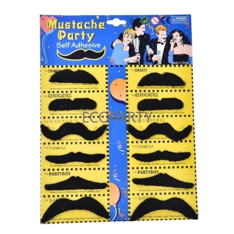 Ensemble de fausses moustaches noires pour hommes, 12 pièces, Costume de fête d'halloween avec barbe