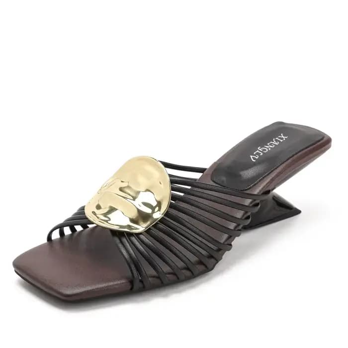 ZAROY Mules à talons hauts pour femme à bride étroite, décor métallique, sandales d'été à bout ouver