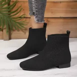 Cheville chaussette bottes pour femmes mode talon moyen tête ronde tricoté court Chelsea bottes femm