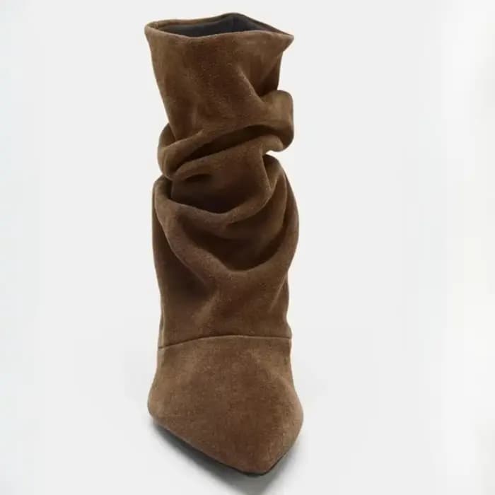 Bottines d'hiver à bout pointu pour Femme, bottes courtes plissées, rétro, élégantes, De styliste