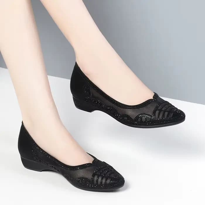 Chaussures en maille découpées en biscuits respirantes avec talons pour femmes, sandales en cuir sou