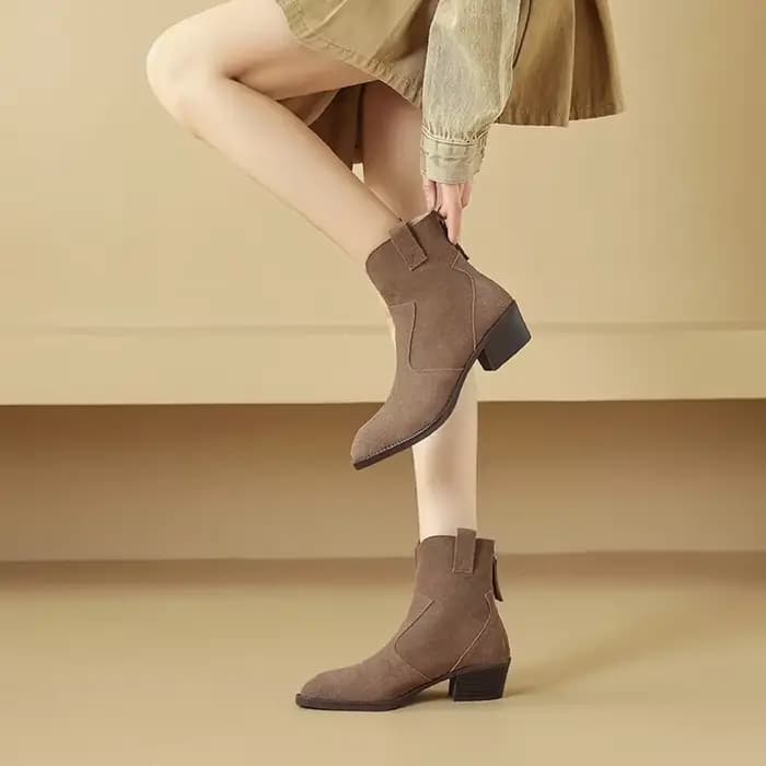 Bottes Western en Daim Naturel pour Femme, Noir, Marron, Dames, Carré, Rinçage, Patchwork, Fermeture