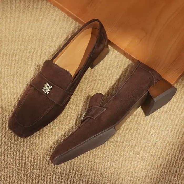 Mocassins en cuir suédé naturel pour femme, bout carré, haute qualité, doux, confortable, nouveau, p
