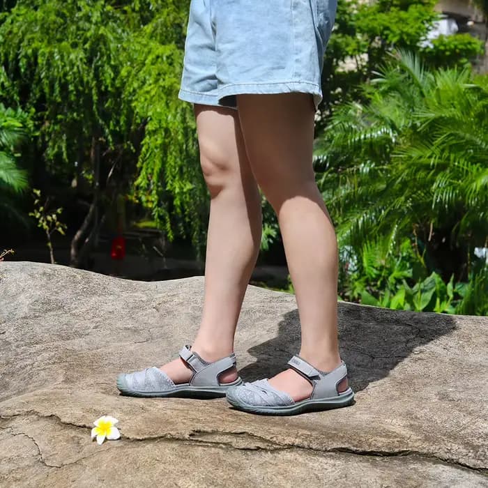 GRITION femmes sandales chaussures de plein air décontractées bout fermé talons plats tissu élastiqu
