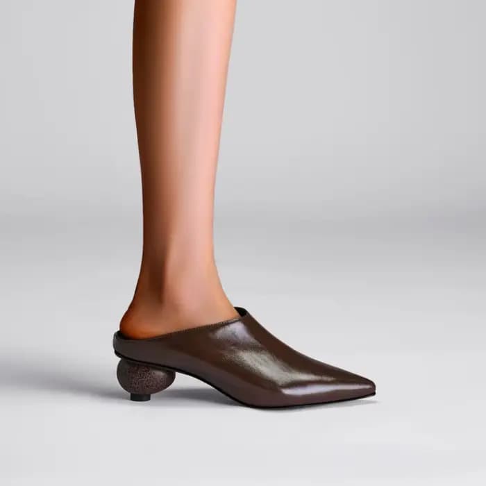Sandales à Talons Optiques en Cuir de Vache pour Femme, Pantoufles Noires et Brunes, Chaussures d'Ex