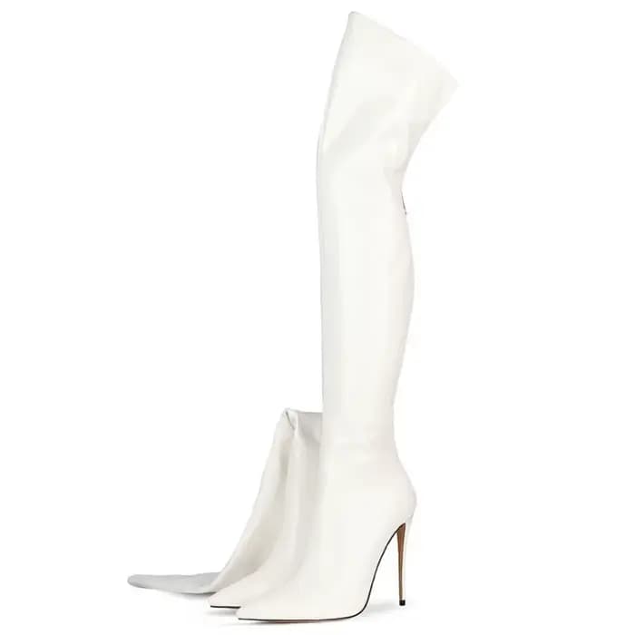 Bottes longues à talons hauts sexy à bout pointu pour femmes, en cuir verni noir imperméable, design