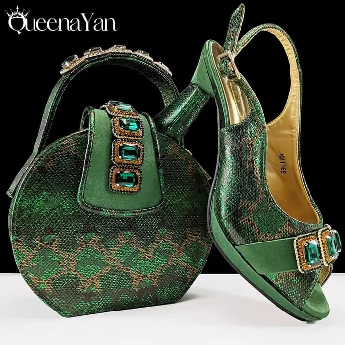 Escarpins à talons ouverts pour femmes, élégants, vert, pour chaussures et sacs de fête assortis ita