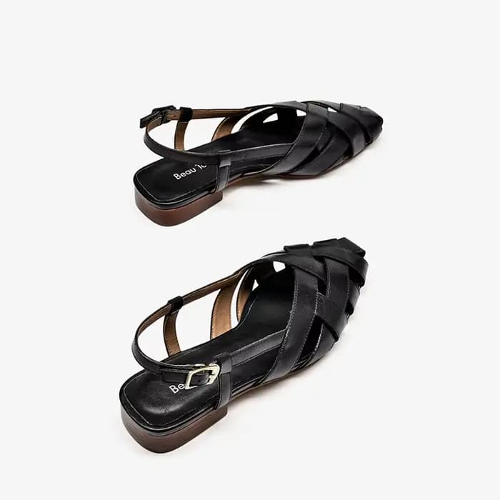 BEAUTODAY – sandales gladiateur en cuir de vache pour femmes, chaussures plates d'extérieur à bout p