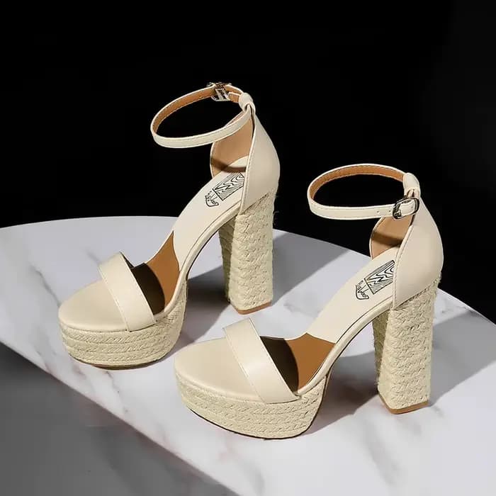 Sandales à talons hauts en corde tissée de style rétro pour femmes, plateforme imperméable, talon ép