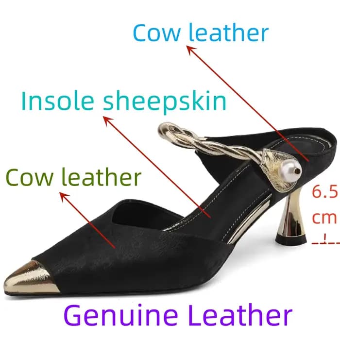 【JOCHEBED HU】 Sandales slingback en cuir véritable à bout pointu, à bout enveloppé, avec boucle à la