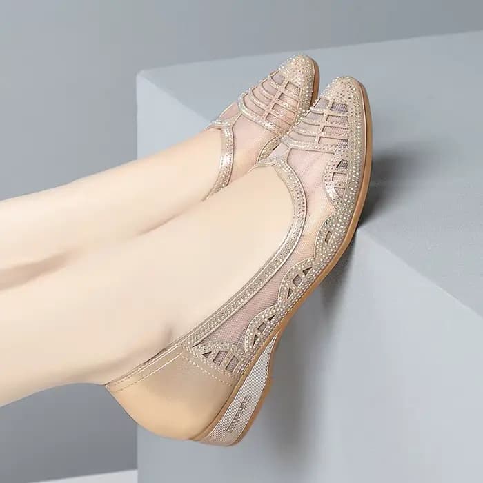 Chaussures en maille découpées en biscuits respirantes avec talons pour femmes, sandales en cuir sou