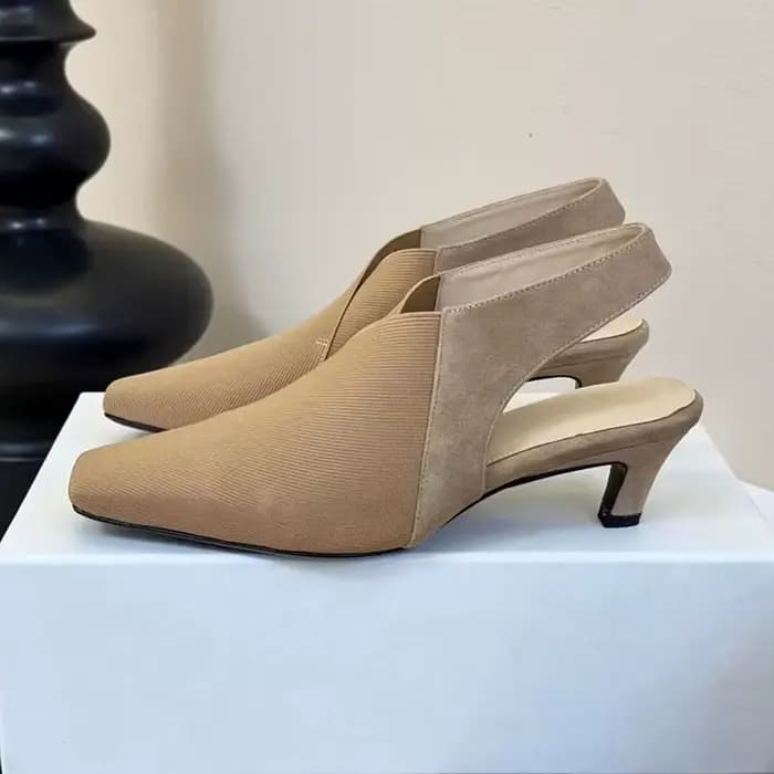 Escarpins à talons chaton pour femmes, tissu extensible, bout carré, bande élastique, sandales Sling