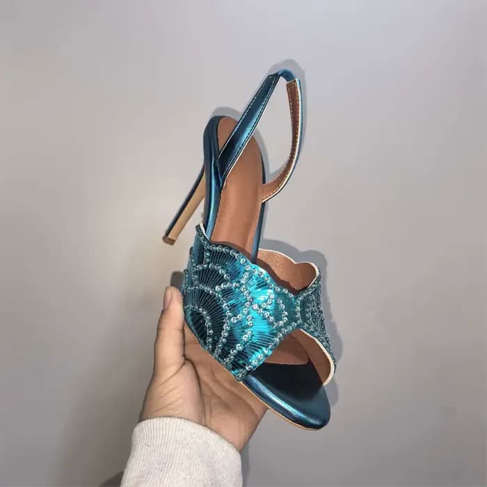 Sandales d'été dorées brillantes à talons aiguilles pour femme, élégantes pour les soirées, à bout r