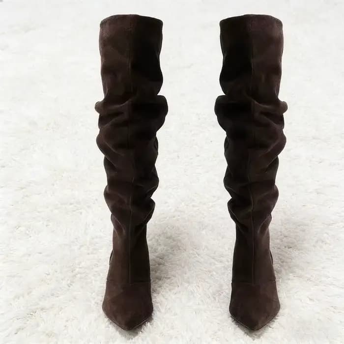 Haute qualité Faux daim bottes femmes mode bout pointu chaton talon conception bottes automne Vintag